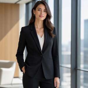 Liz Claiborne Women's Black One-Button Suit Blazer Jacket Size 8